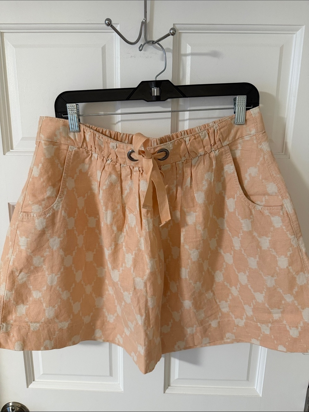 J. Crew Skirt Linen/Cotton Peach Pink Mini Skirt Pockets Elastic Waist Medium